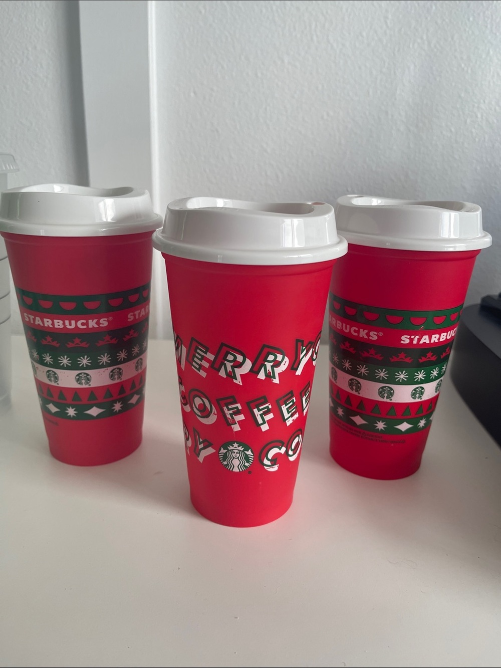 (6) Starbucks Cups & Tumblers Gold Red Christmas Grande Frost Cold Collectible - Picture 2 of 6